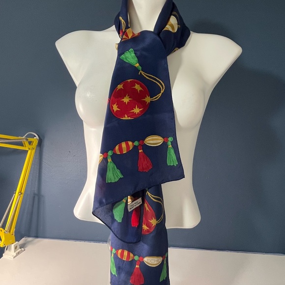 🎄Scarf Christmas Ornaments Print 100% Silk - Picture 5 of 10